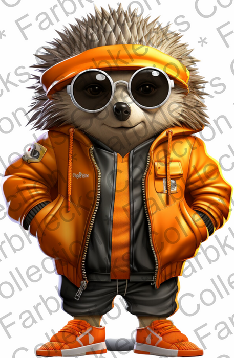 Motivtransfer 2162 Cooler Igel mit orangener Jacke